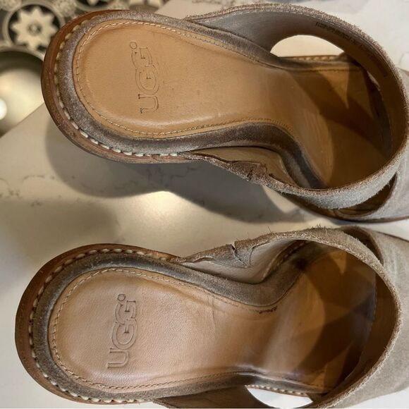 UGG Celia Grey Suede Cutout Slide Heels Sandals Heeled Open Toe Mules Sz 6.5 - Picture 8 of 11